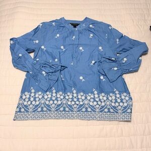 JCrew Blue Floral Embroidered Tunic Blouse